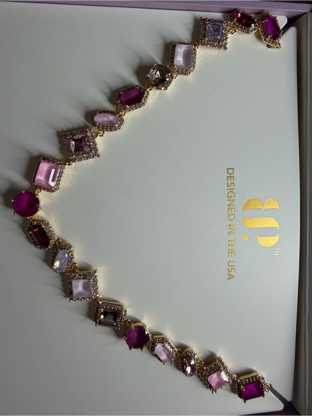 Jewel candy 2026 Gold-Tone Necklace with Pink Gemstone Accents